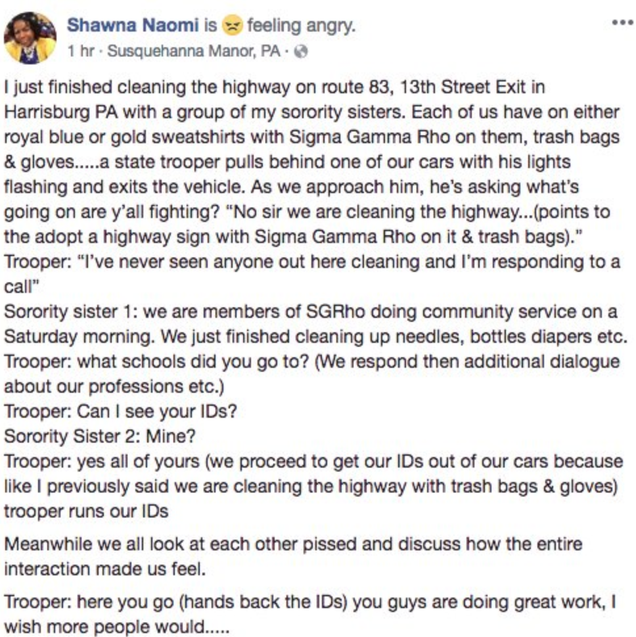 Illustration for article titled #CommunityServiceWhileBlack: Cop Questions Sigma Gamma Rho Sorority Members During Highway Cleaning, Says He Thought They Were Fighting
